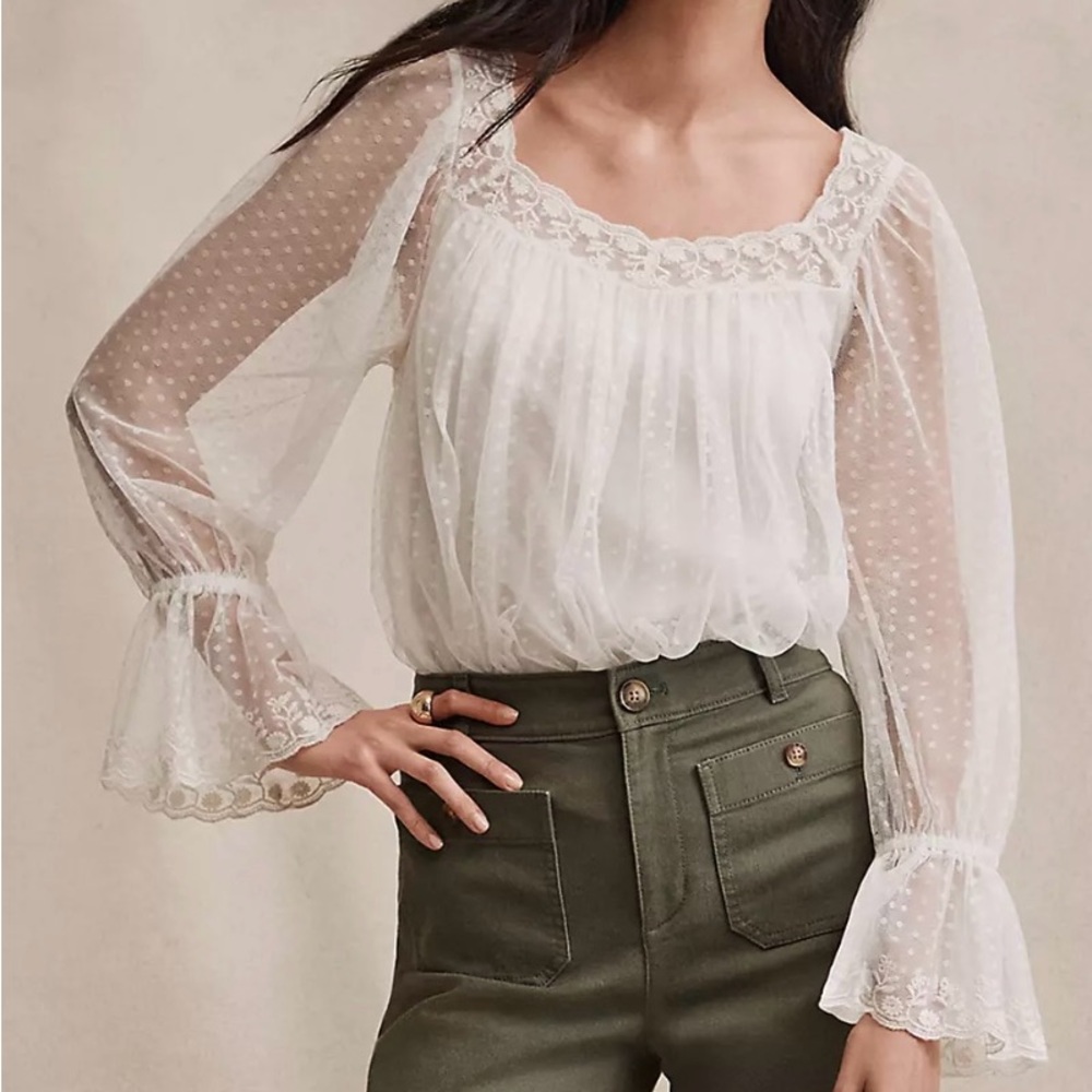SOLD - LOFT Tulle Blouse with embroidered details Size S